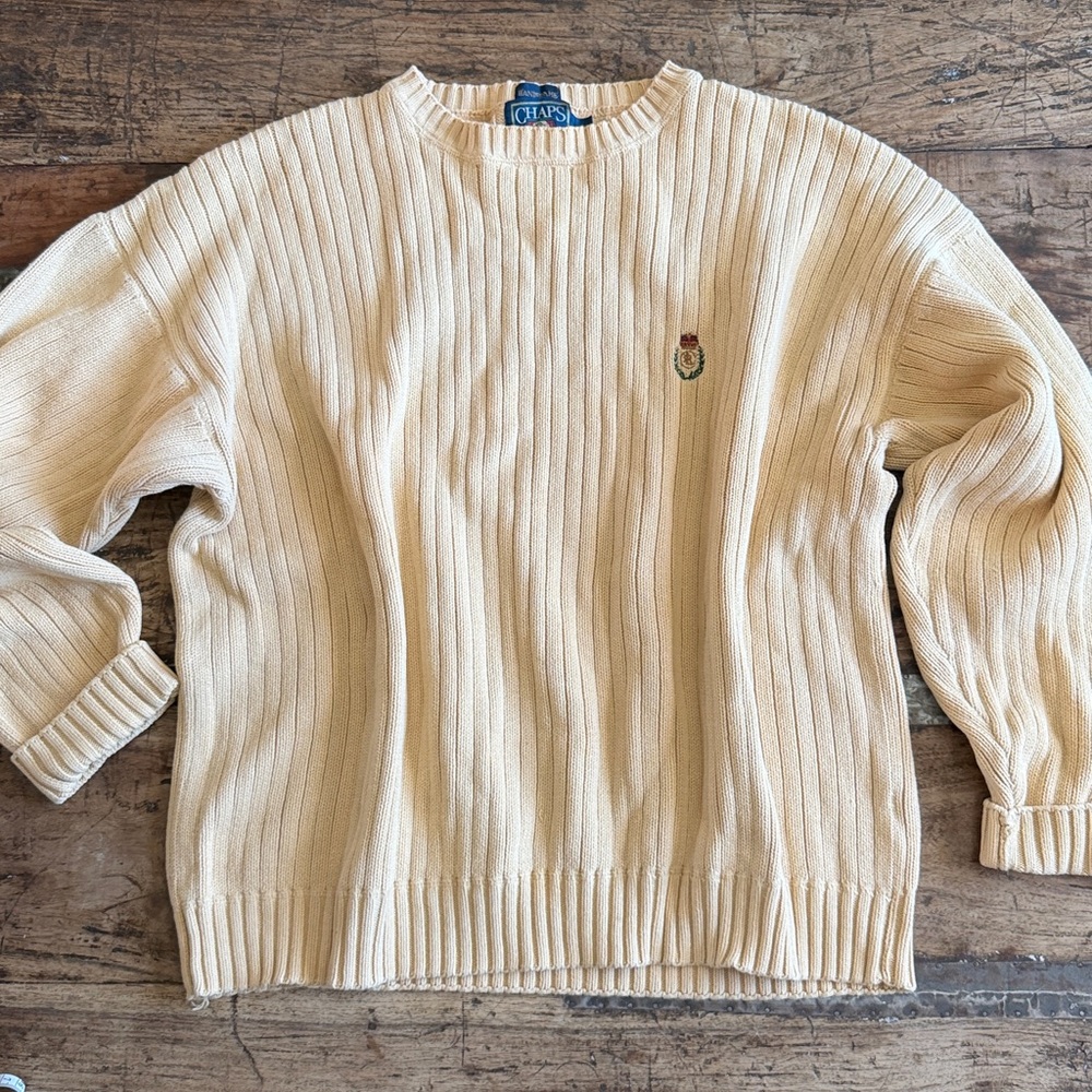 Vintage Men’s 100% Cotton Chaps/Ralph Lauren Yellow Fisherman Crew Neck Sweater
